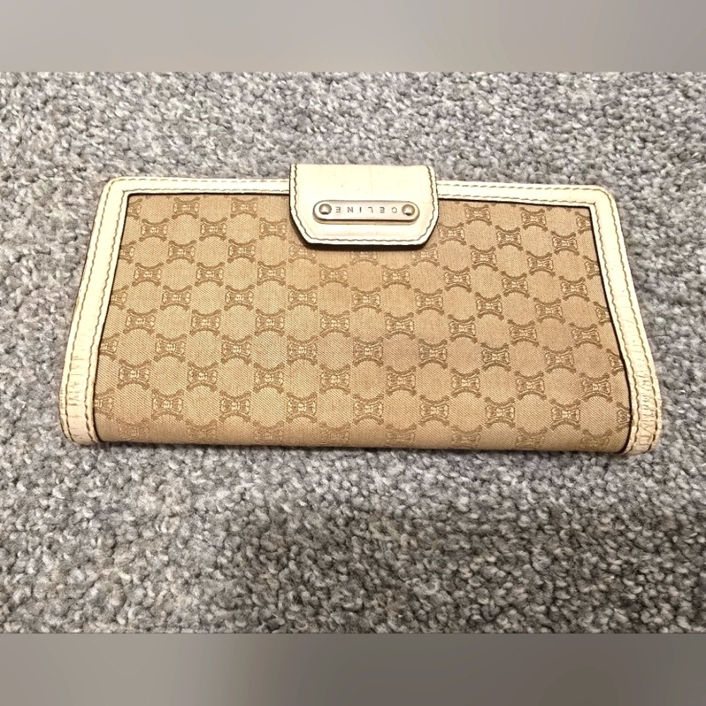 Celine Vintage Canvas Trifold Wallet Neutrals Classic Chic Luxury Minimalist